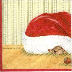 Jule-lunchserviet. Kat, mus og nissehue (hvid) Servietter - shop-weidinger (CatShop)